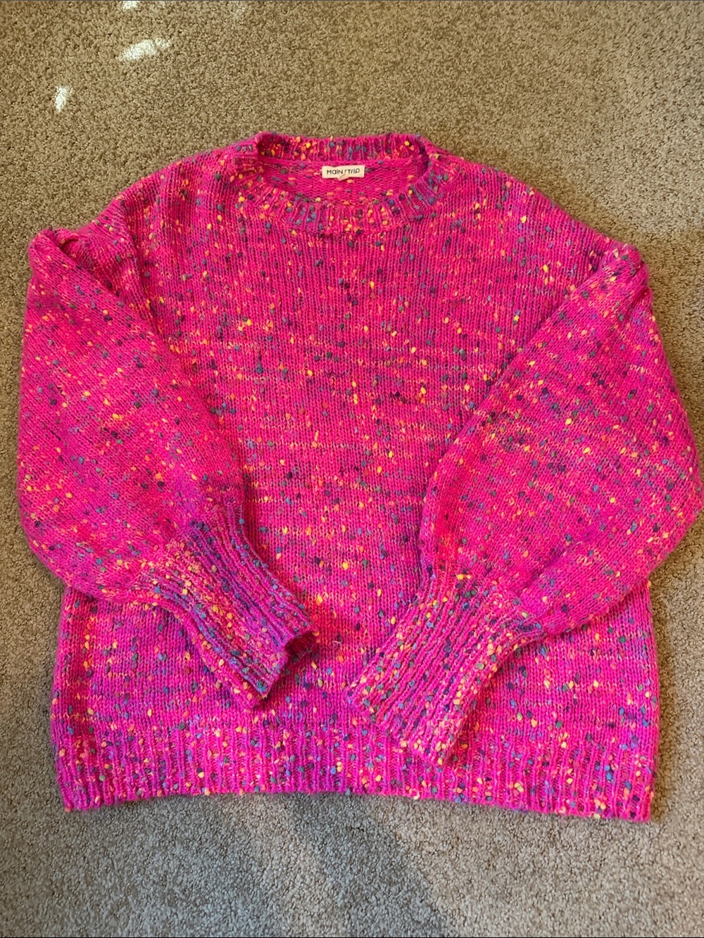 Main Strip Hot Pink Speckled Crewneck Sweater